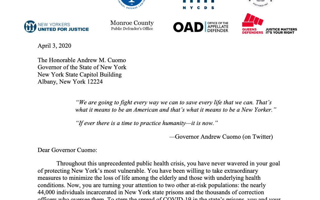 Letter to Cuomo: Take Action to Reduce the Prison Population