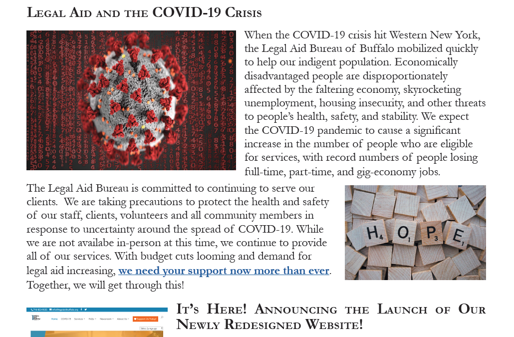 Spring 2020 Newsletter: What Legal Aid is Doing to Help During the COVID-19 Crisis